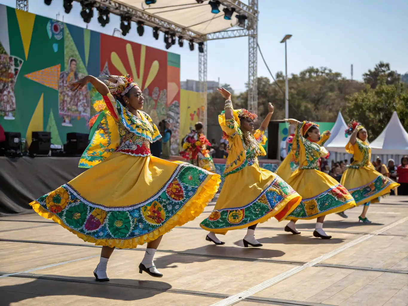 A dynamic image showcasing young people participating in a cultural dance performance, celebrating diversity and promoting cultural exchange.
